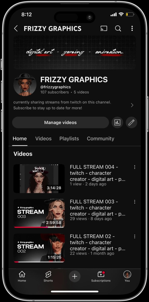 Custom Frizzy Characters avatar shown on YouTube profile or channel